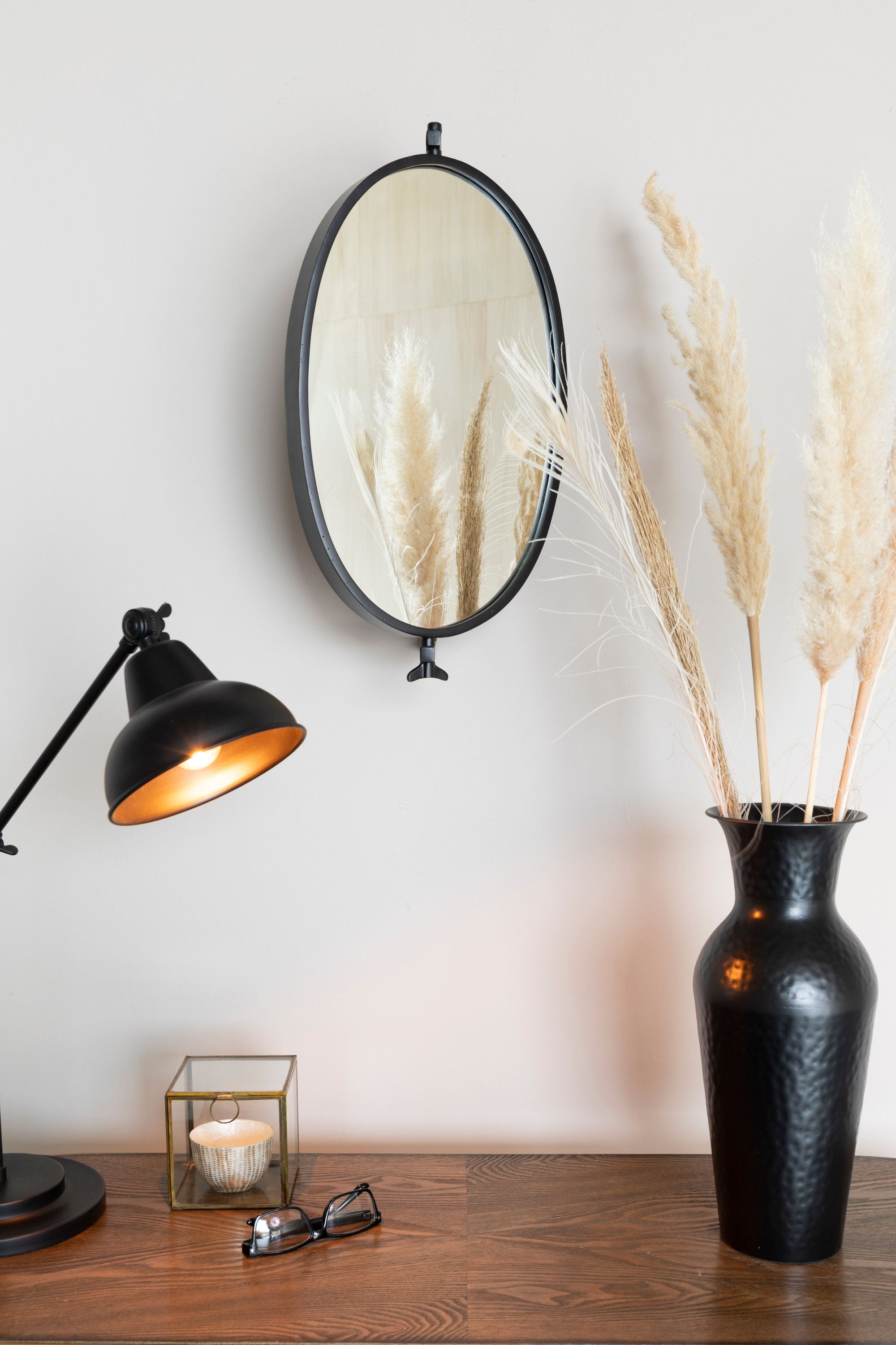 Lara Oval Black Wall Mirror